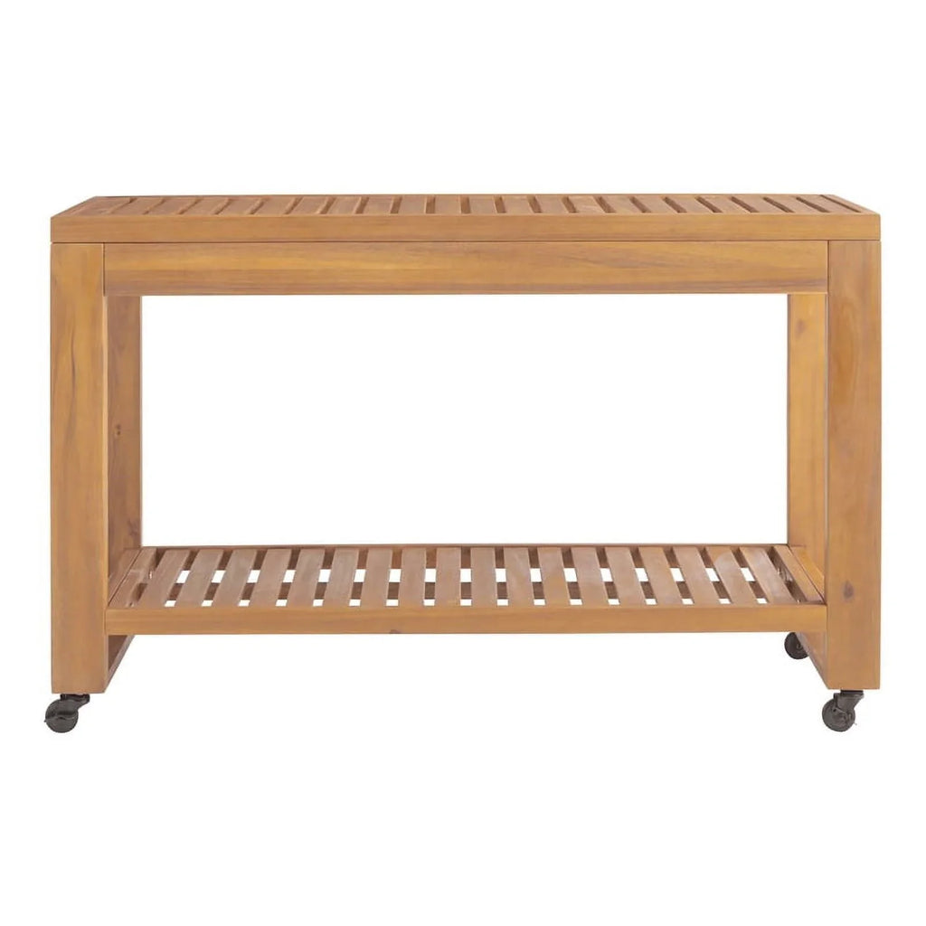 Shelf Afuera Living Kitchen Outdoor Island in Slatted Rolling & Top Wood Natural