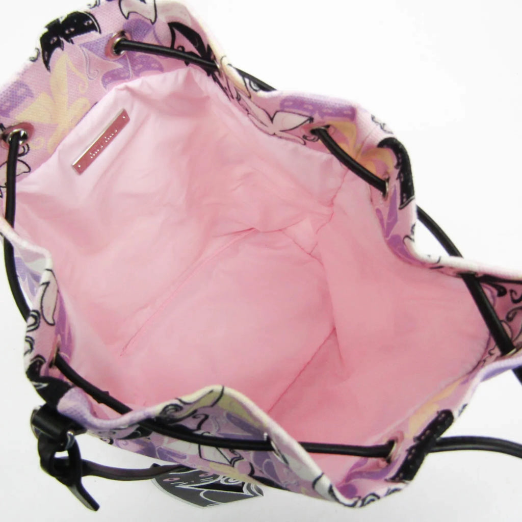 Purple,Multi-color Pre-Owned (Good) Leather,Cotton Miu CATS Miu Bag Drawstring CANAPA Pouch Women's 5RM014 Black,Light
