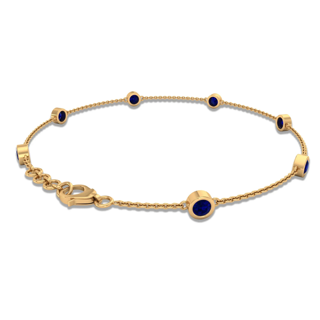 Grade, - Gold, Lab Women inches Yellow Created CT - 1 Blue Bracelet AAAA For Station Chain Sapphire 14K 7.5