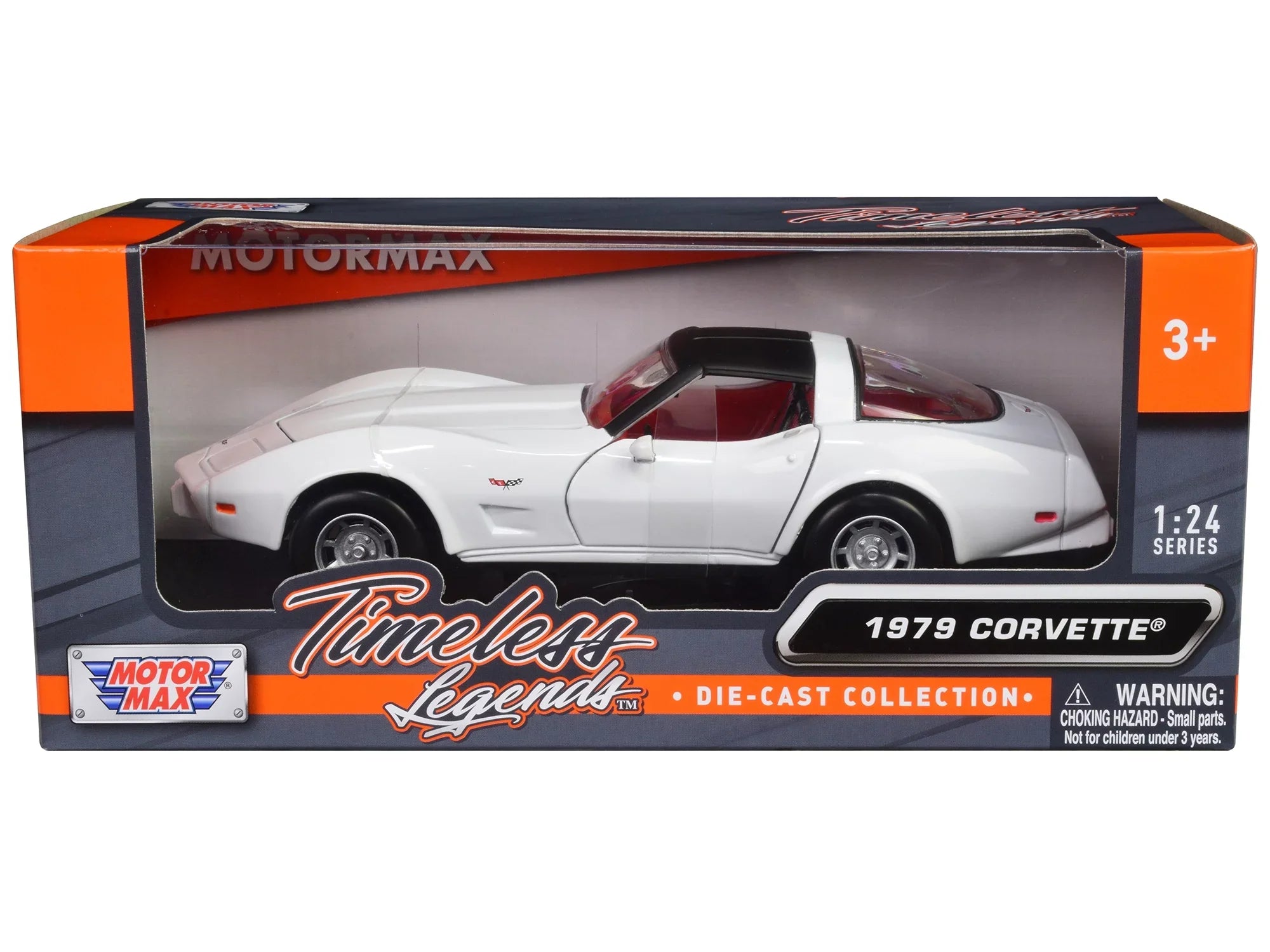 "Timeless White Interior Red Diecast and 1/24 Top 1979 Car with Model Series Chevrolet Corvette Legends" Black C3 by Motormax