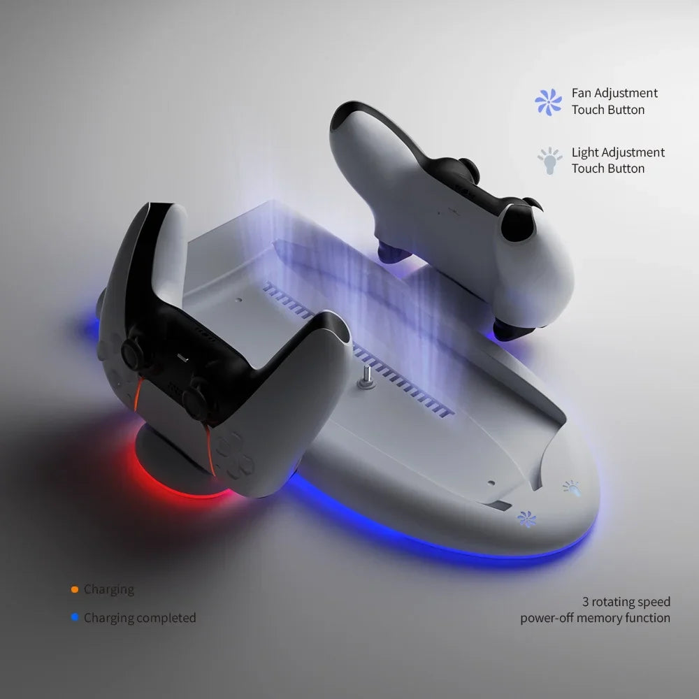 with Cooling For Cooling Accessories Slim, Charger For Controller Light PS5 Console Controller Base Stand Dual PS5 RGB Charging Fast Station