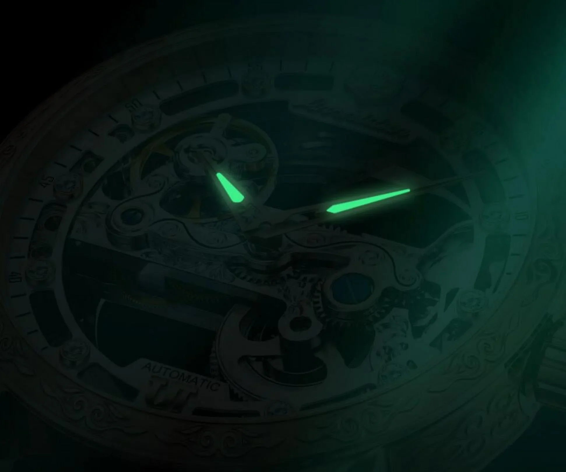 Rose Watch Mechanical Men's Black Luminous Skeleton Transparent Automatic