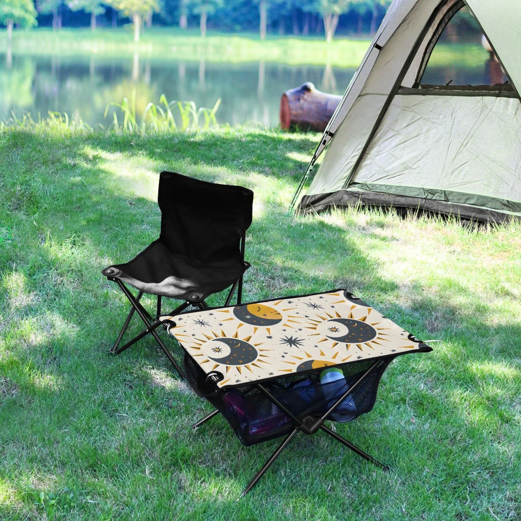 Table for Camping Beach BBQ Table Folding with Bag Outdoor Portable Table Moon Sun and Storage Stars Picnic Fishing Travel Compact