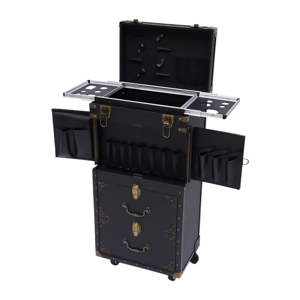 with Miumaeov Organizer Train Box Case, Tool Rolling Makeup Holder Dryer Lockable Stylist Travel Trolley Luggage, Beauty Cosmetic Salon Hair Hairdressing
