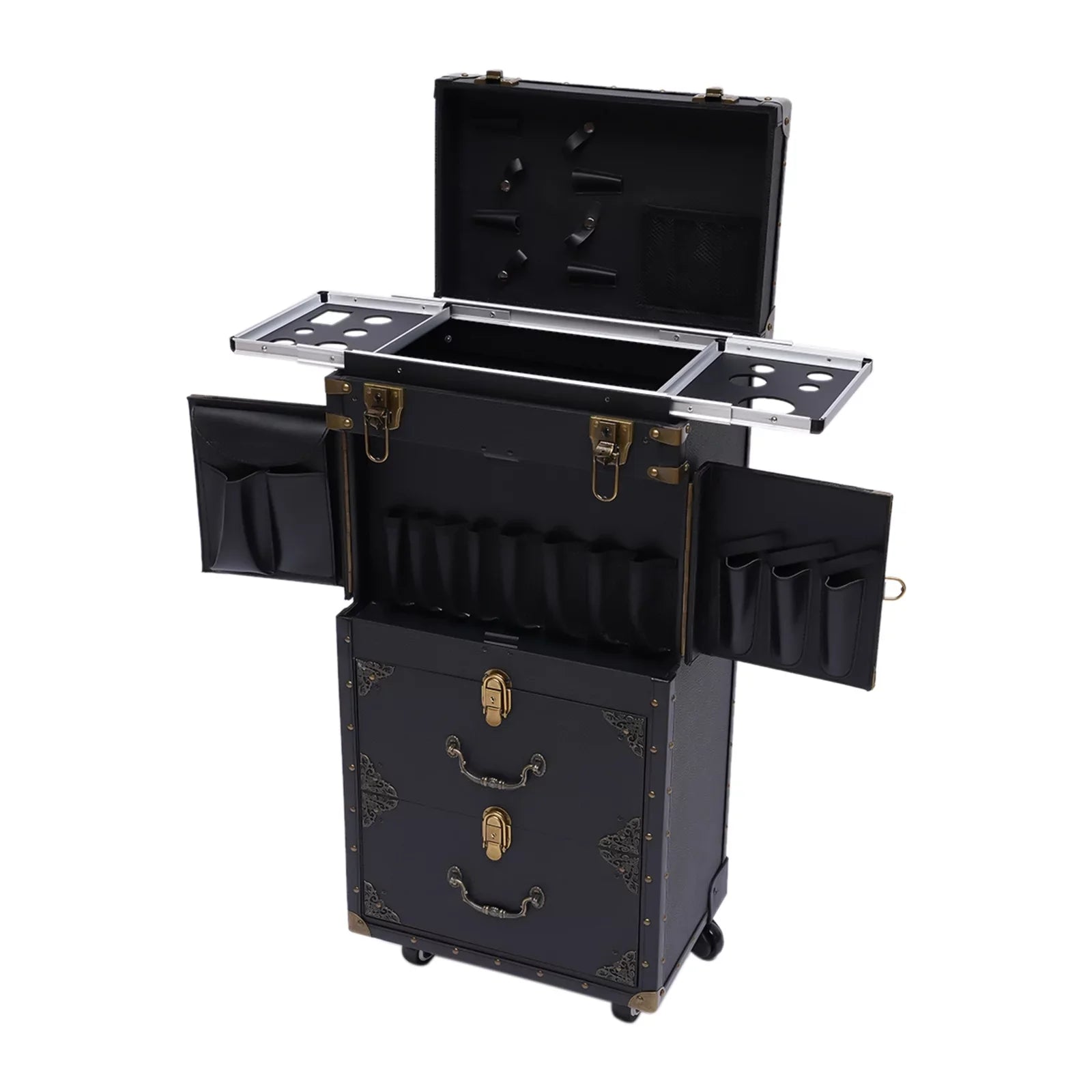with Miumaeov Organizer Train Box Case, Tool Rolling Makeup Holder Dryer Lockable Stylist Travel Trolley Luggage, Beauty Cosmetic Salon Hair Hairdressing