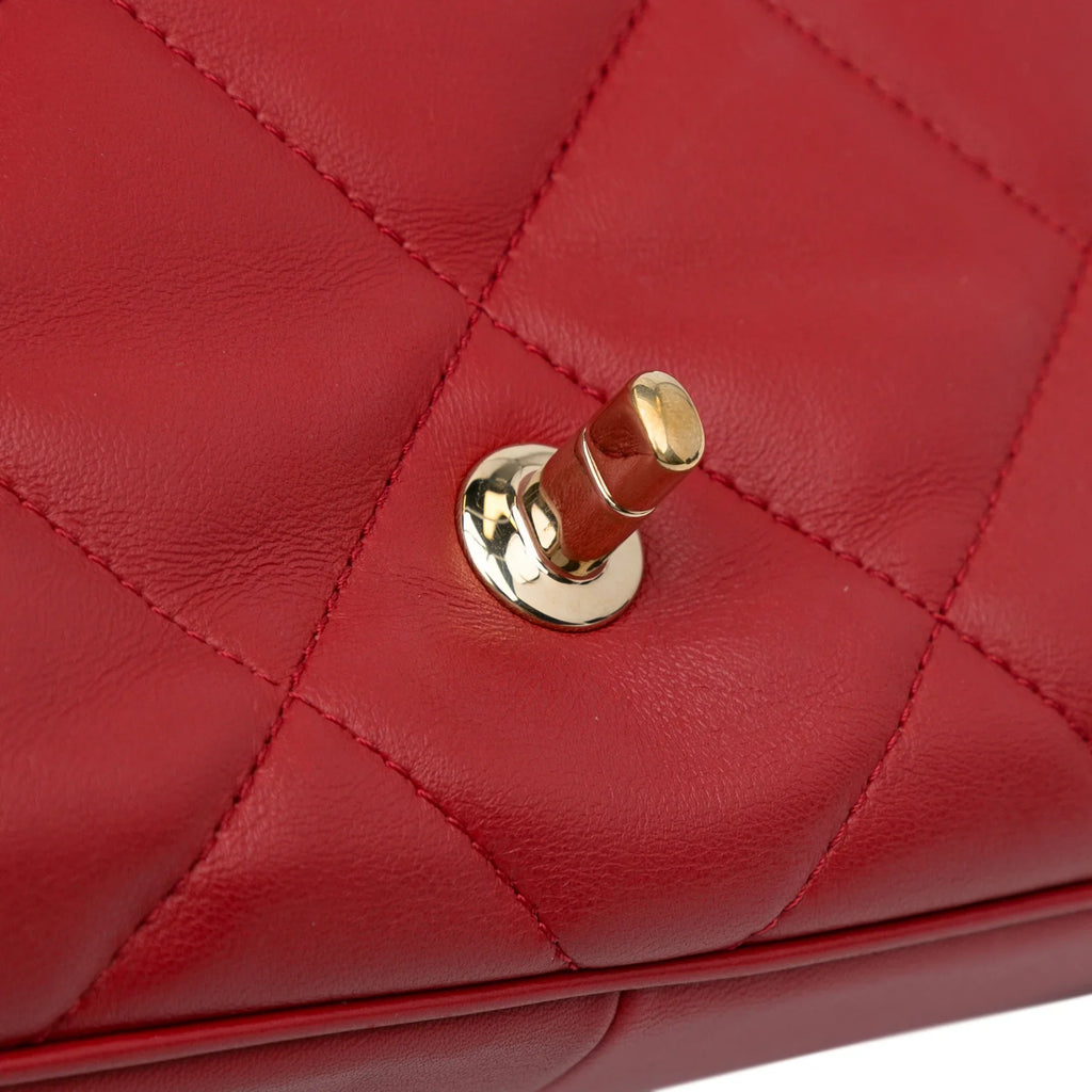 Bag Satchel Unisex Easy Pre-Owned Lambskin Carry (Good) Flap Authenticated Small Leather Chanel Red