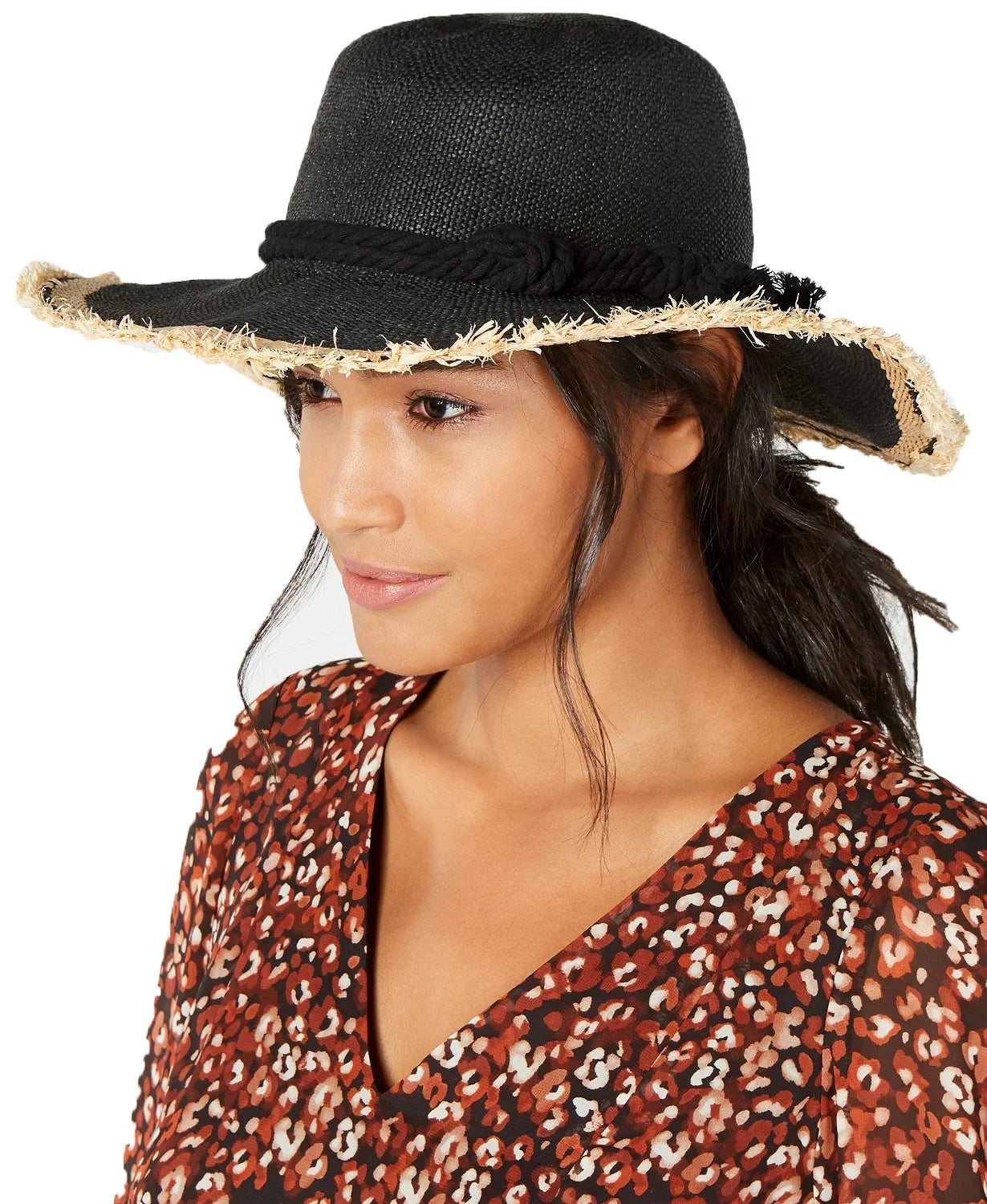 Hats, Concepts & Detail Twisted Straw Women’s Black Rope International INC Floppy