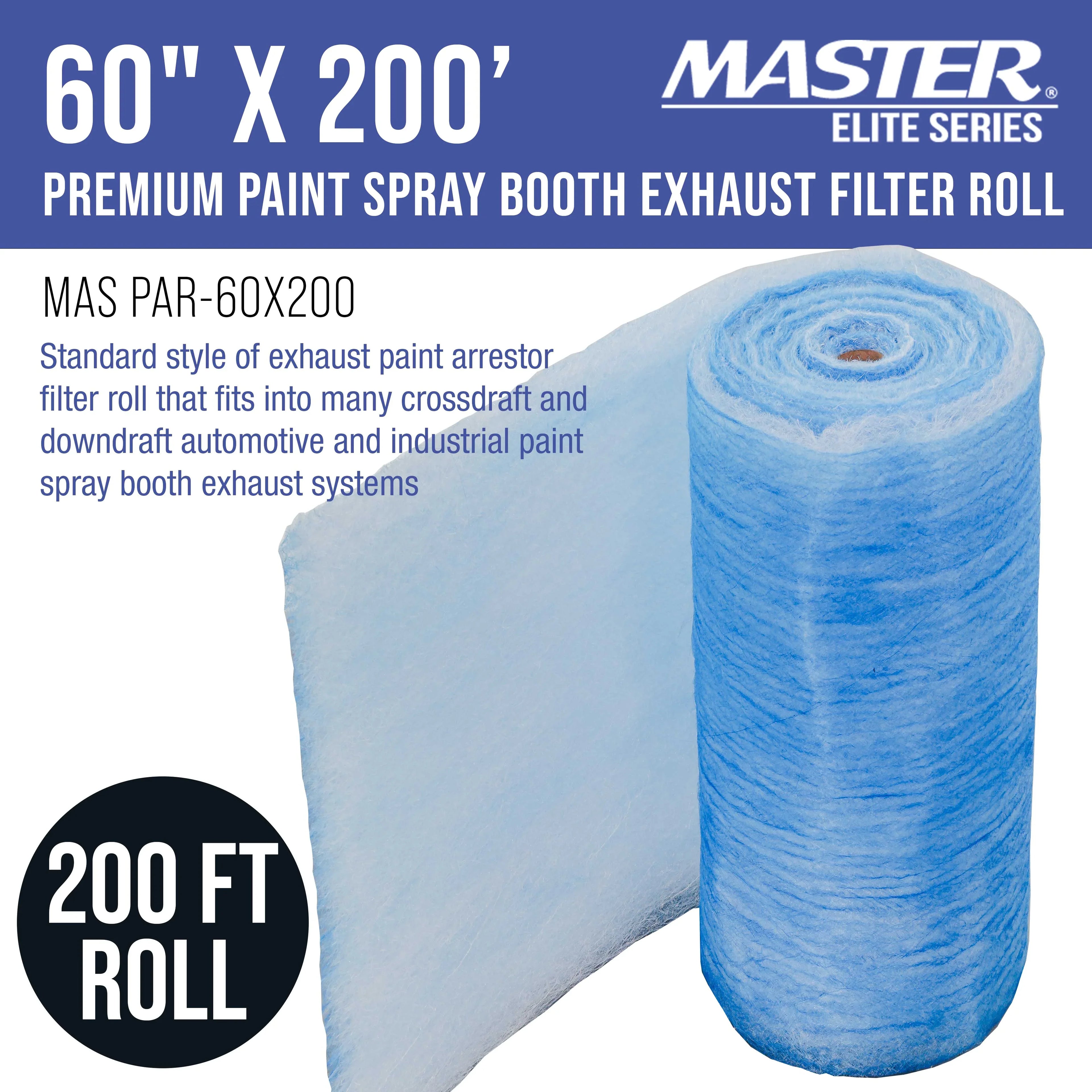 Paint Auto Heavy-Duty 200' Paint Spray - 60" Booth Overspray Roll, Fiberglass in Captures 18 Traps Master Exhaust Booths Refinish Filter Paint Gram Particles Autobody x Elite - Premium Arrestor
