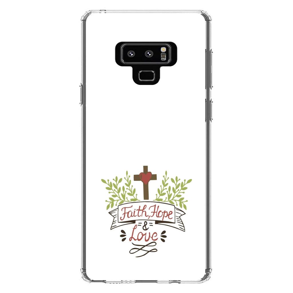 & Faith, Bumper, 9 for Screen Tempered Glass Shockproof TPU Clear & Leaves Galaxy - Cross Note Protector Love DistinctInk Back, Samsung Hope Case - Hybrid Acrylic -