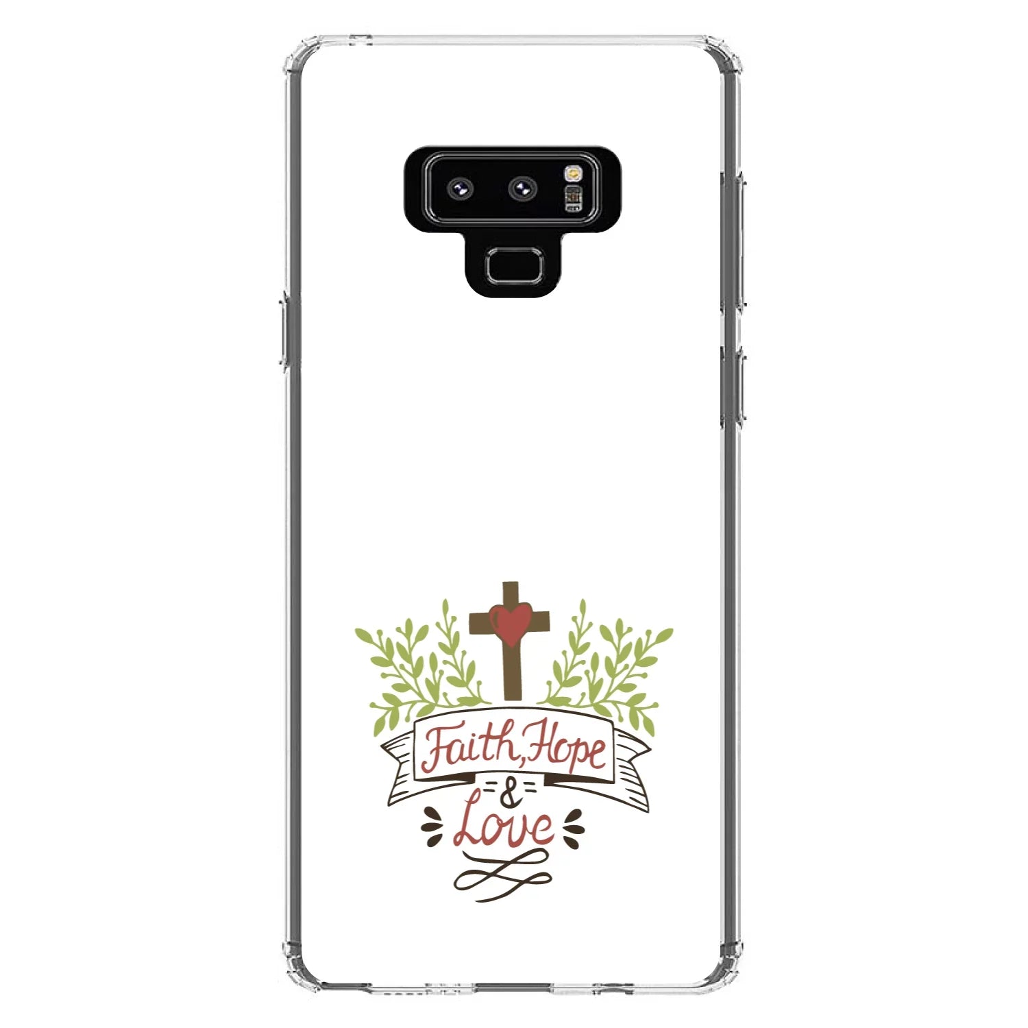& Faith, Bumper, 9 for Screen Tempered Glass Shockproof TPU Clear & Leaves Galaxy - Cross Note Protector Love DistinctInk Back, Samsung Hope Case - Hybrid Acrylic -