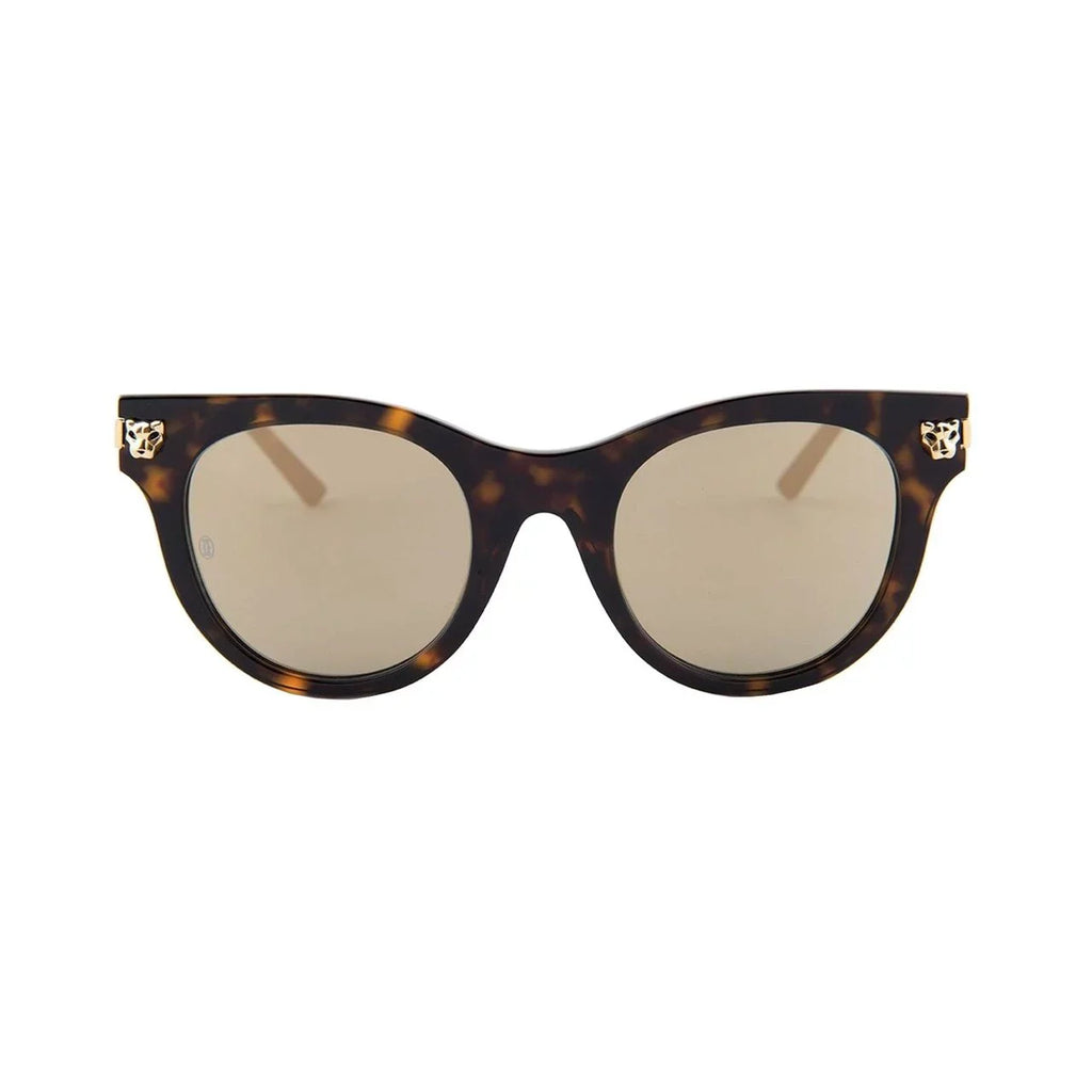 Gold CT0024S-002 Havana Cartier Mirror Brown Sunglasses Bronze Lens Cat-Eye