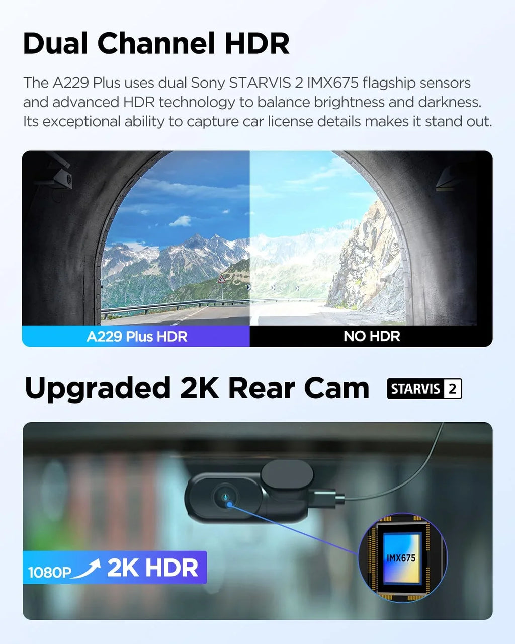 STARVIS lb Sensors, 1440P+1440P Front A229 Plus Rear with 2 2CH GPS, 1.87 Dashcam VIOFO Camera Dual