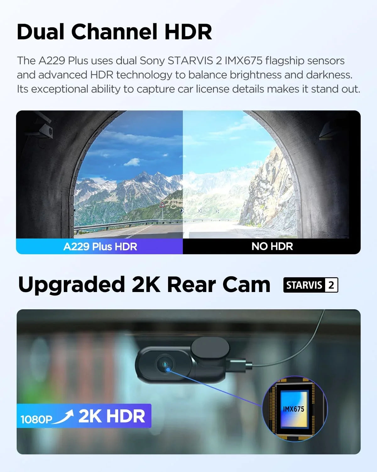 STARVIS lb Sensors, 1440P+1440P Front A229 Plus Rear with 2 2CH GPS, 1.87 Dashcam VIOFO Camera Dual