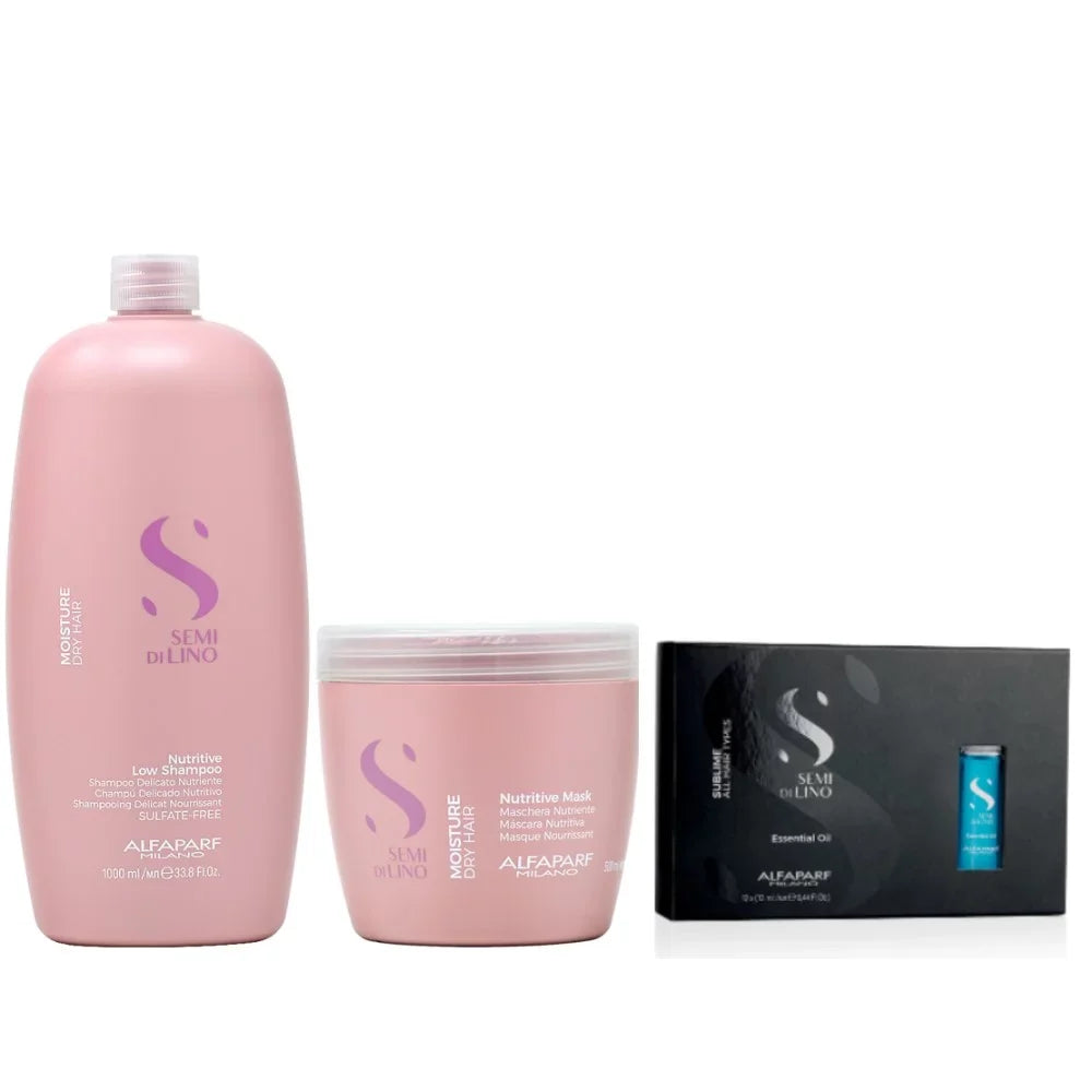 Oil Alfaparf + Moisture Processing Sublime 33.8oz Low + w 16.9oz Essential 12x13ml Nutritive Shampoo Caps Mask