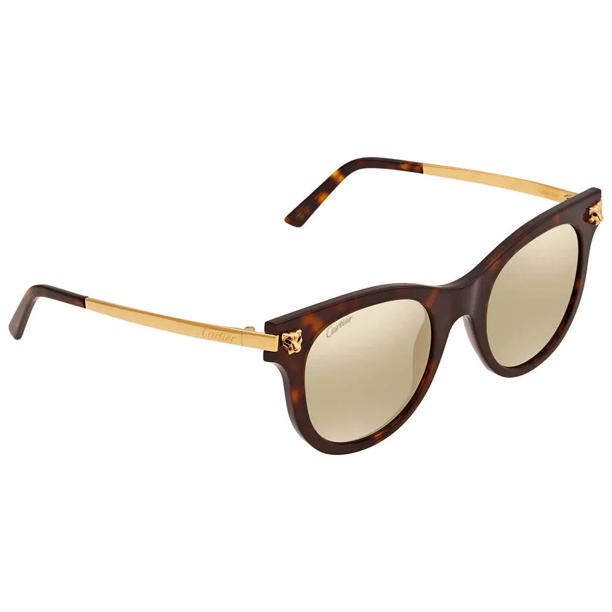 Gold CT0024S-002 Havana Cartier Mirror Brown Sunglasses Bronze Lens Cat-Eye