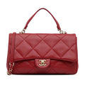 Bag Satchel Unisex Easy Pre-Owned Lambskin Carry (Good) Flap Authenticated Small Leather Chanel Red