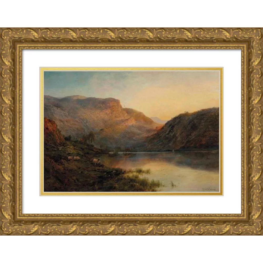 Evening Alfred Frame Vale Loch de Bréanski Art Titled Lomond The Eagle, Double Museum 18x13 Ornate Print Glow, of Matted - Wood Gold and