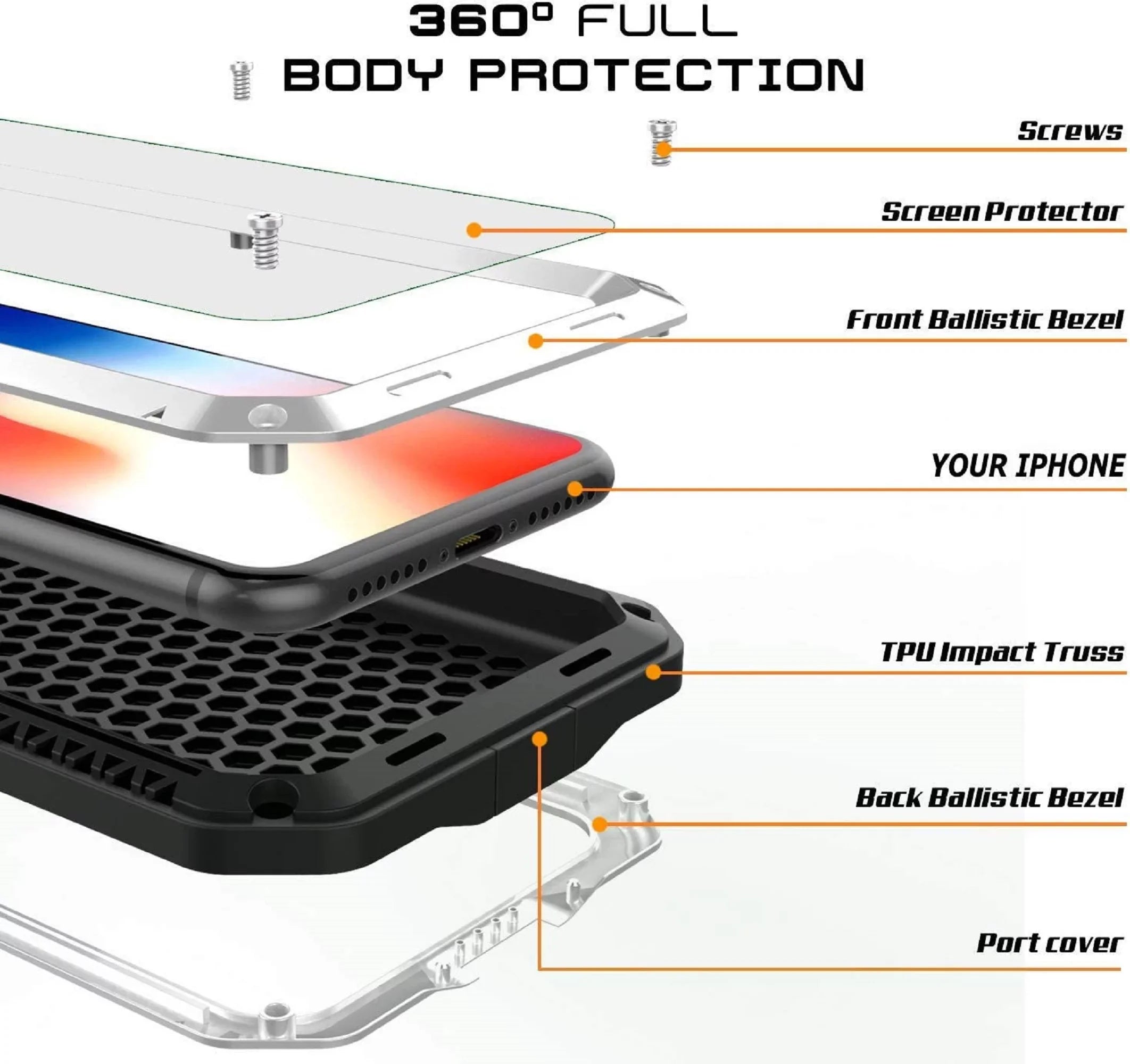 Heavy Scratch Case Military Metal Travel Rugged (Silver) and Outdoor Protection, Shockproof 6 Gorilla iPhone Grade Glass Resistant Aluminum Duty
