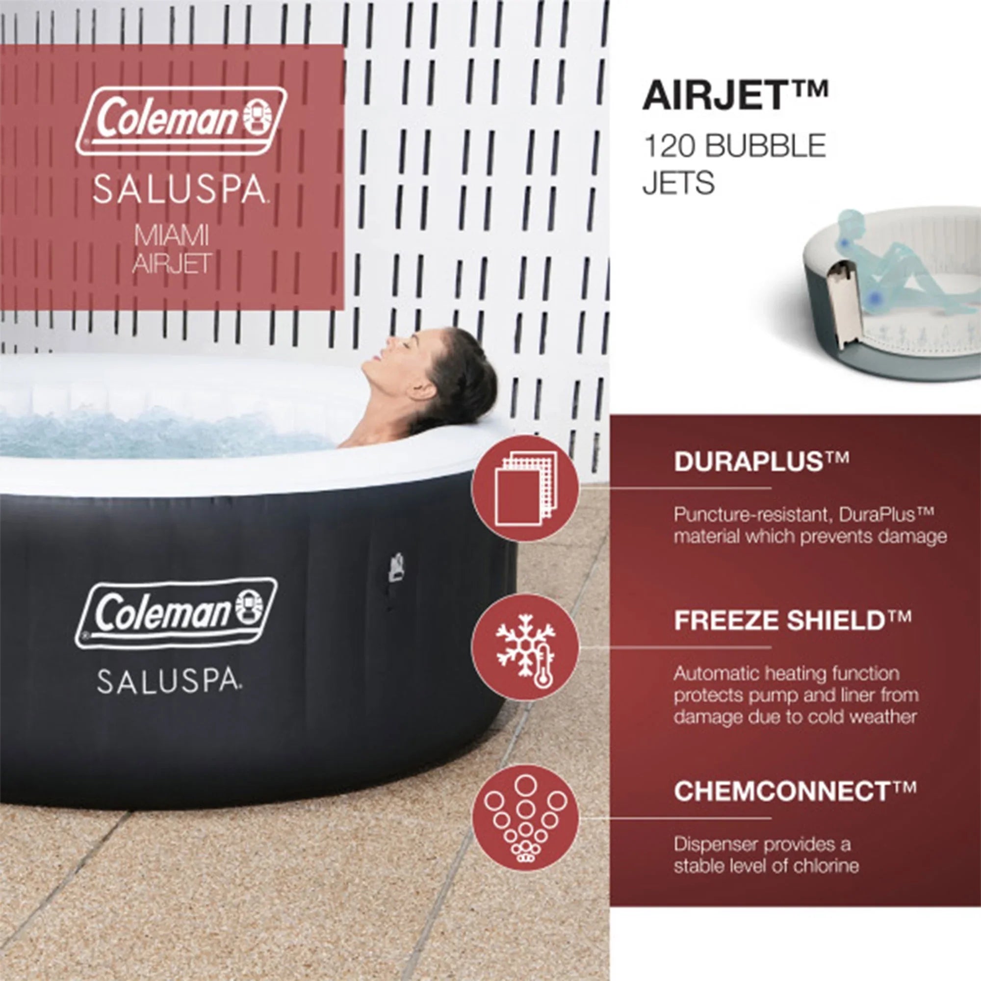 2 & SaluSpa 4 Headrest SaluSpa Coleman Pillow Tub w/Bestway Seat AirJet Hot