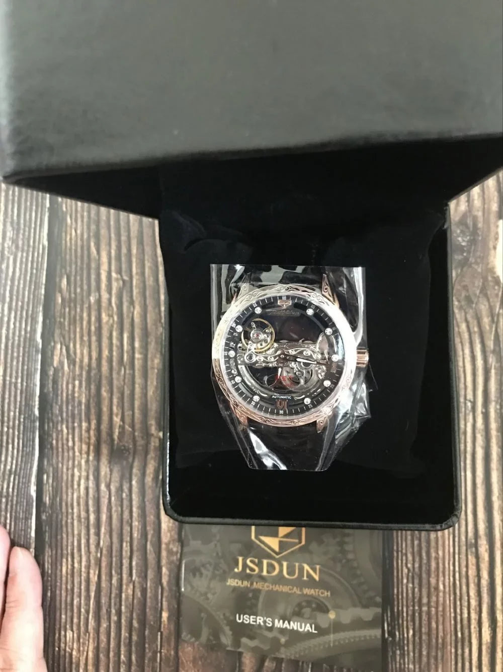 Rose Watch Mechanical Men's Black Luminous Skeleton Transparent Automatic