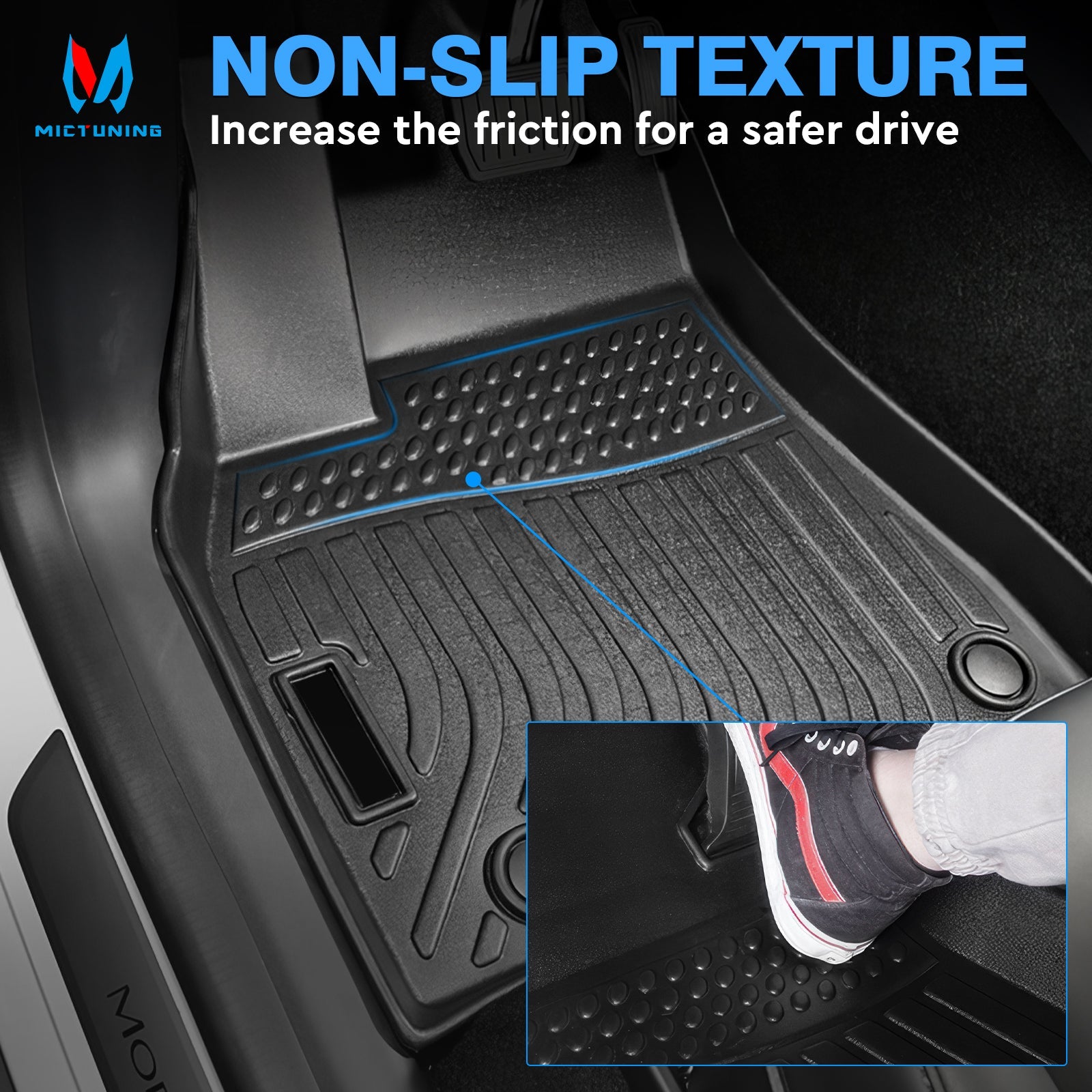 Custom MICTUNING Model Black All Tesla Compatible Liner Weather Y Trunk Non-Toxic, Non-Slip with Waterproof Seat TPE Mat 1st, 2021-2023, Fit, Protection Mats & 2nd 5 Set Floor Row