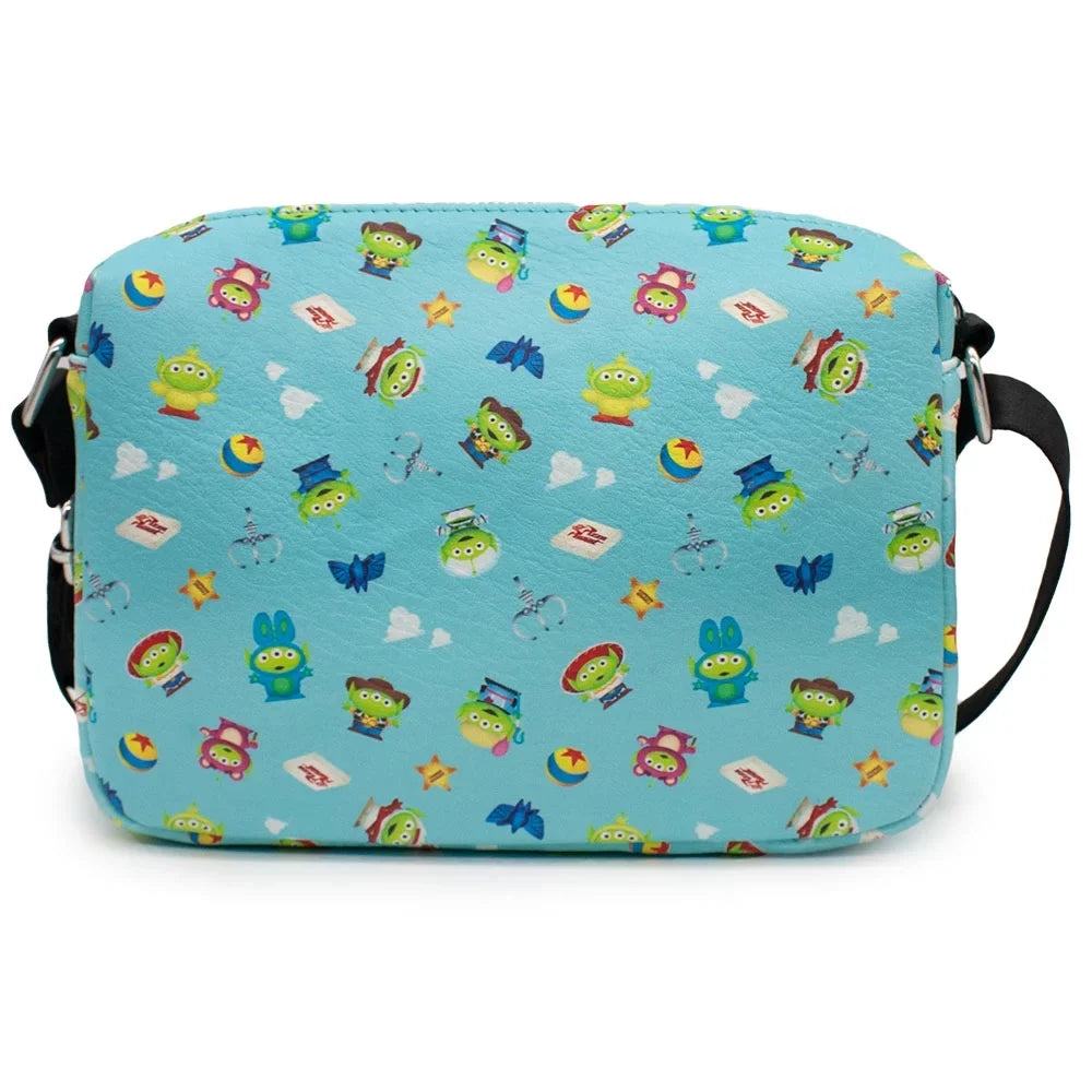 Disney Remix Leather Story Blue, Toy Pizza Cross Planet Body, Rectangle, Vegan Bag, Collage, Pixar Alien
