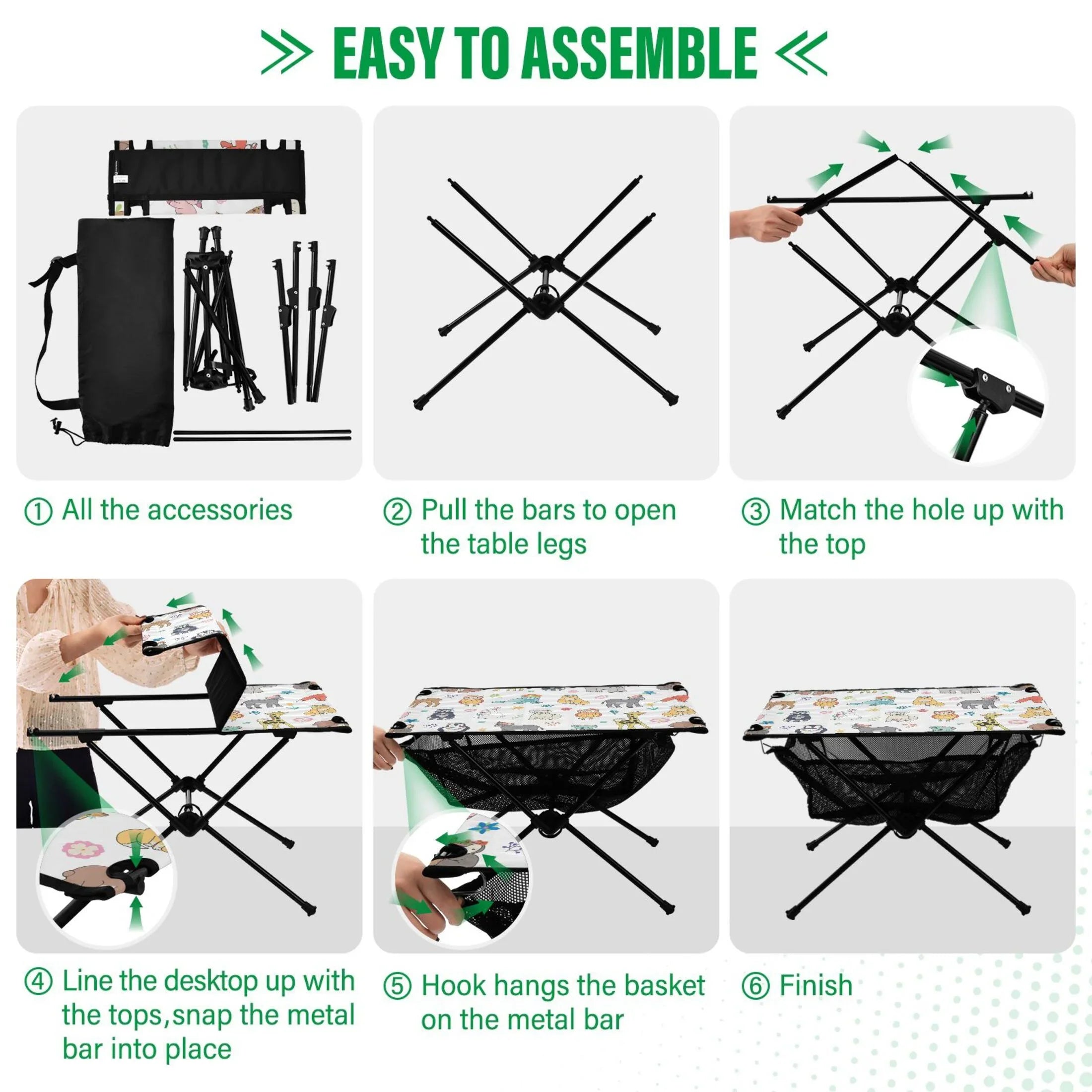 Outdoor Elephant Beach BBQ Giraffe Table Table Folding for Table Compact Fishing Portable Camping Storage Cartoon with Bag Bear Travel Fox Picnic