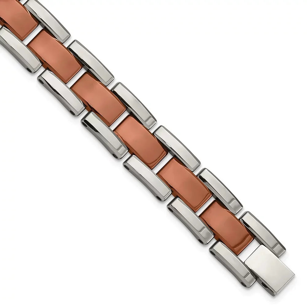 The Bow Men's & Link Plated Tungsten In Brown 8.25 Bracelet, Black Panther Polished