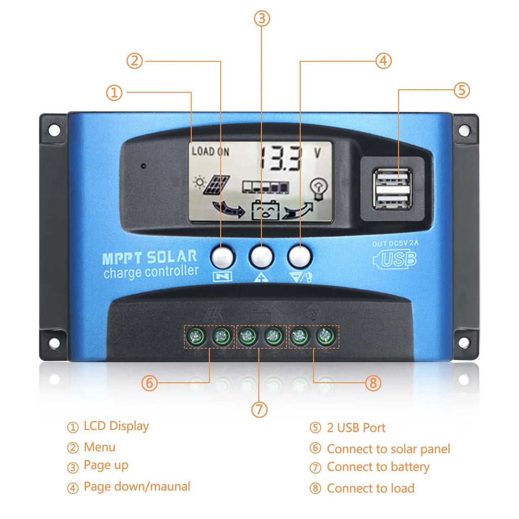 Parameter Adjustable LCD Solar Charge Controller Regulator Charge Dual Intelligent Panel USB Controller Solar Htovila 30A-100A Charge Display