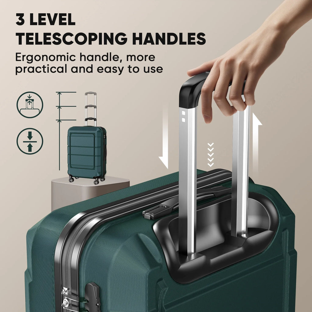 AEDILYS Sets, ABS Suitcase 3 Green TSA Luggage Hardside Set, Lock, Piece