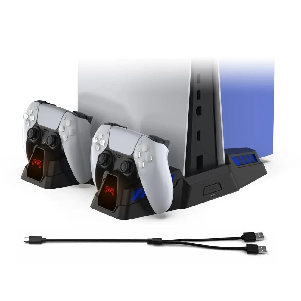 PlayStation Digital 5 Console-Black and Charging, Storage, Multi-Functional Cooling for Disc Cooling and Dock with Versions Fan Stand and Charging Disc Enhanced Base PS5 -