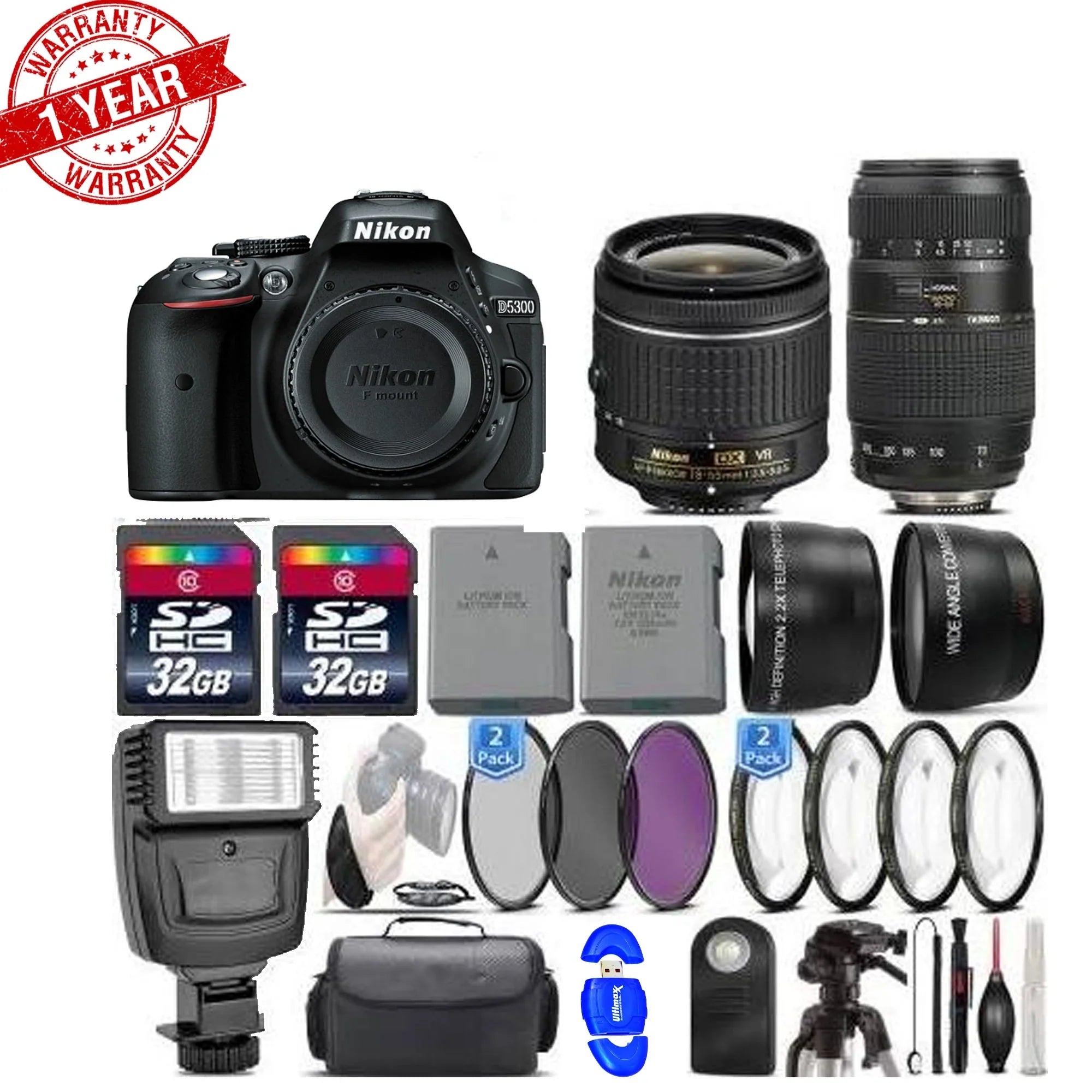 Macro Lens D5300 -64GB Lens||70-300mm Nikon DSLR Bundle 24.2MP Kit Camera||18-55mm VR