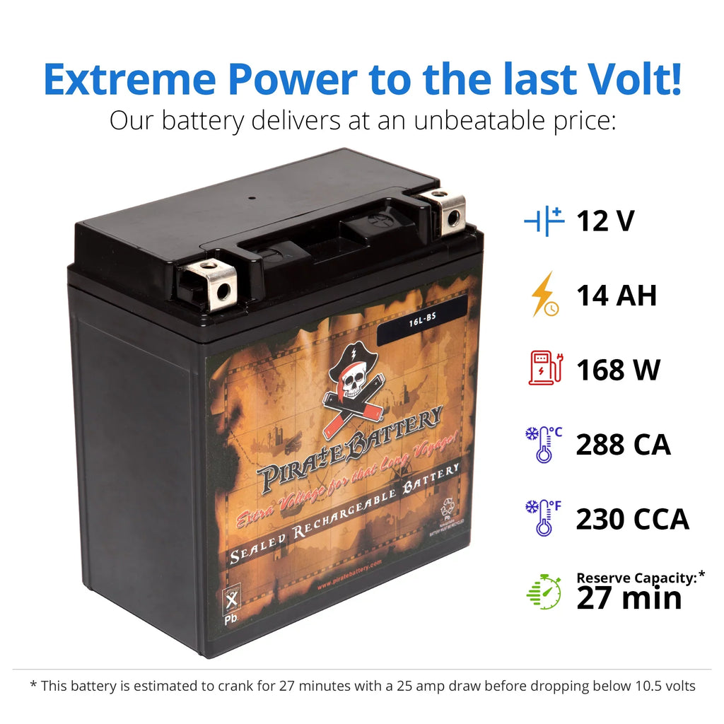 12 Battery Jet Battery YTX16L-BS Ski 230 (16L-BS 1996 Pirate Kawasaki Volt,14 for Ts Jf650 Ah, CCA)