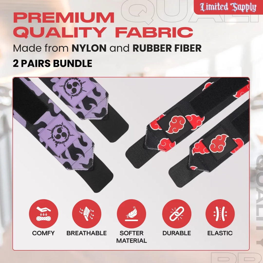 Powerlifting, 2 Women for Duo) and Anime and (Akat Workout - Accessories - Gym Training, Strength Improve Wraps Purple Pairs Weightlifting, Support Straps Men Bundle Lifting 24" Wrist