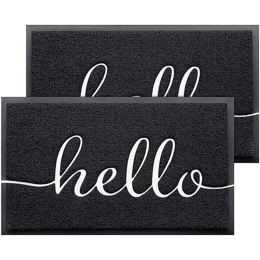 and Indoor-Outdoor, Design 2-Pack (W) Hello Black, x Non-Slip Kitchen 17.5" 30" Door, for JATOK (L) Bathroom, Front Floor Patio, Mat