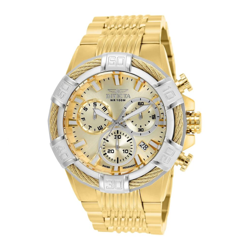 Case BOLT Watch Crystal & Men's Steel Gold-Tone 25868 Bracelet Analog Flame-Fusion Quartz