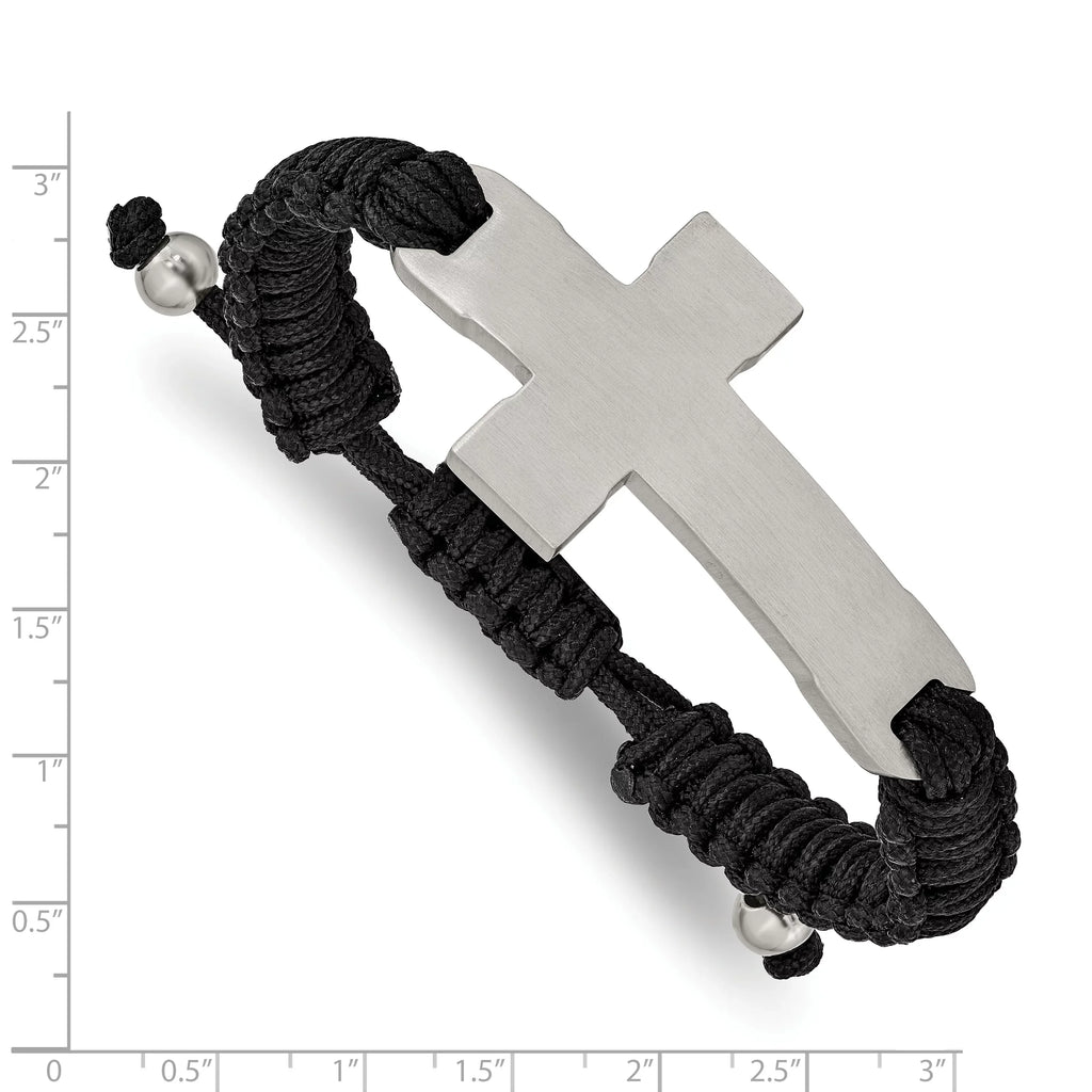 Brushed Black Steel Cross Bracelet Primal Steel Nylon and Adjustable Polished Stainless