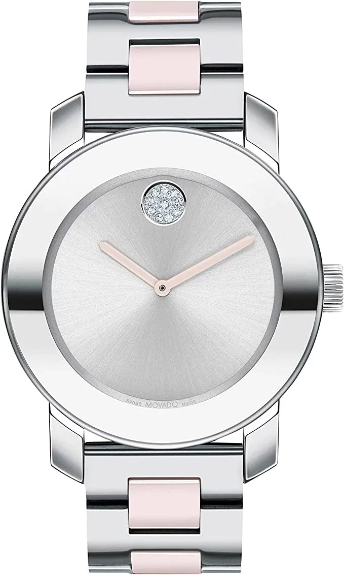Quartz 18 Watch Bold Stainless Ceramic Tone, Women's (Model: Movado Strap, 3600801) Two Steel with Swiss