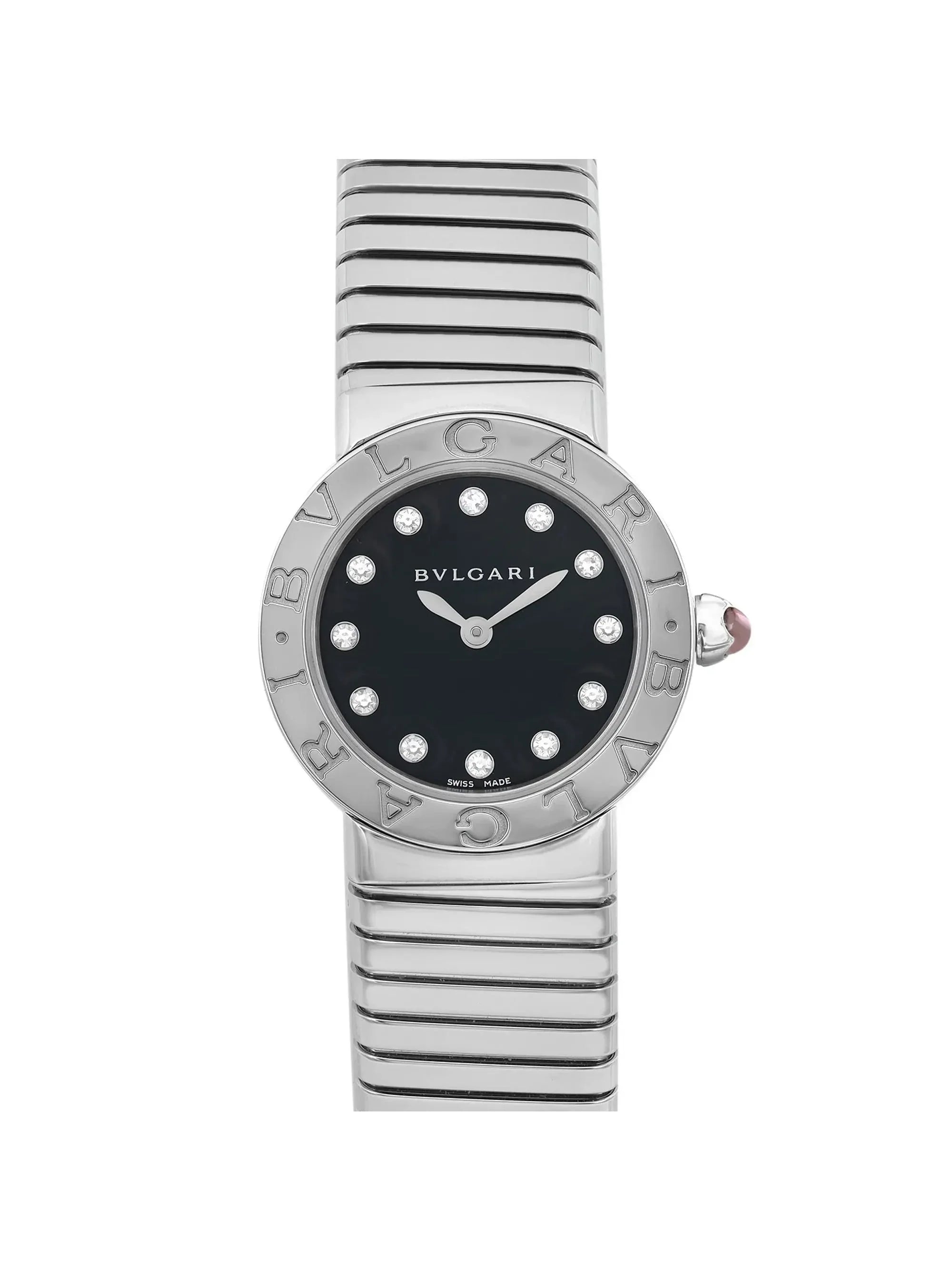 New Watch Bulgari Quartz Diamond Ladies Steel Black Dial Bvlgari 102145 26mm