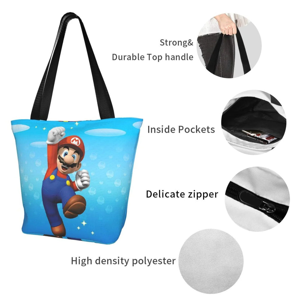 Funny Women's Business Capacity Bag Super Shopping Mario Shoulder Work Tote Handbag Large School Beach Travel For