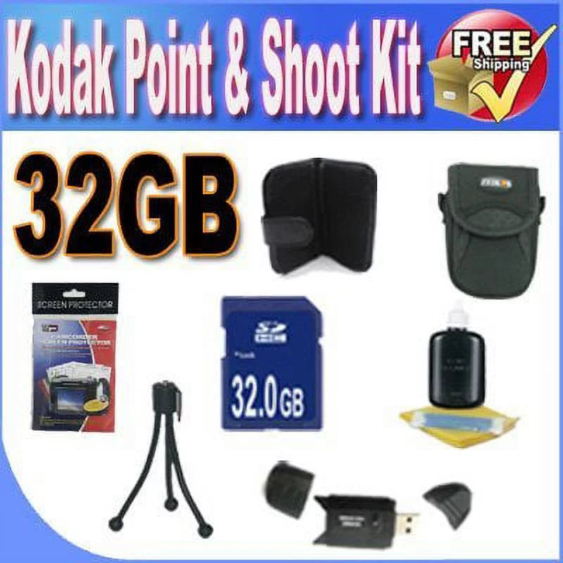 Scree Reader Accessory Case Saver Point Memory (32GB LCD w/Strap + Camera Bundle Kodak + Shoot USB Deluxe Card SDHC + &