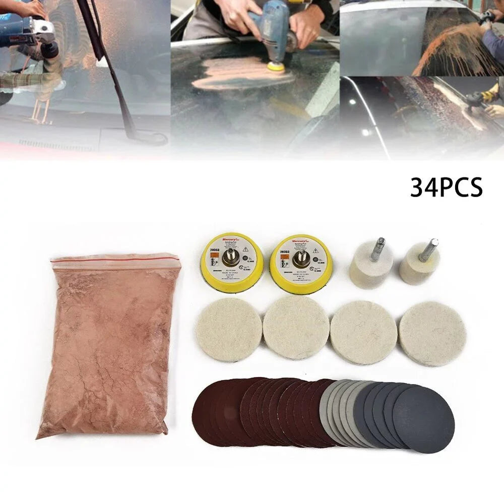 Remover,Glass 8OZ Pad Polishing Scratch Kit Deep New Wheel Cerium Oxide 2 U &