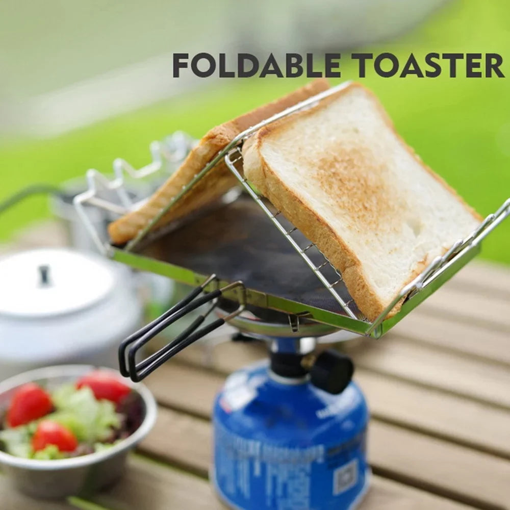 Camp Bread Picnics Rack - Toaster for Backpacking, Camping, Folding Steel Toaster Stove and Ideal Stainless