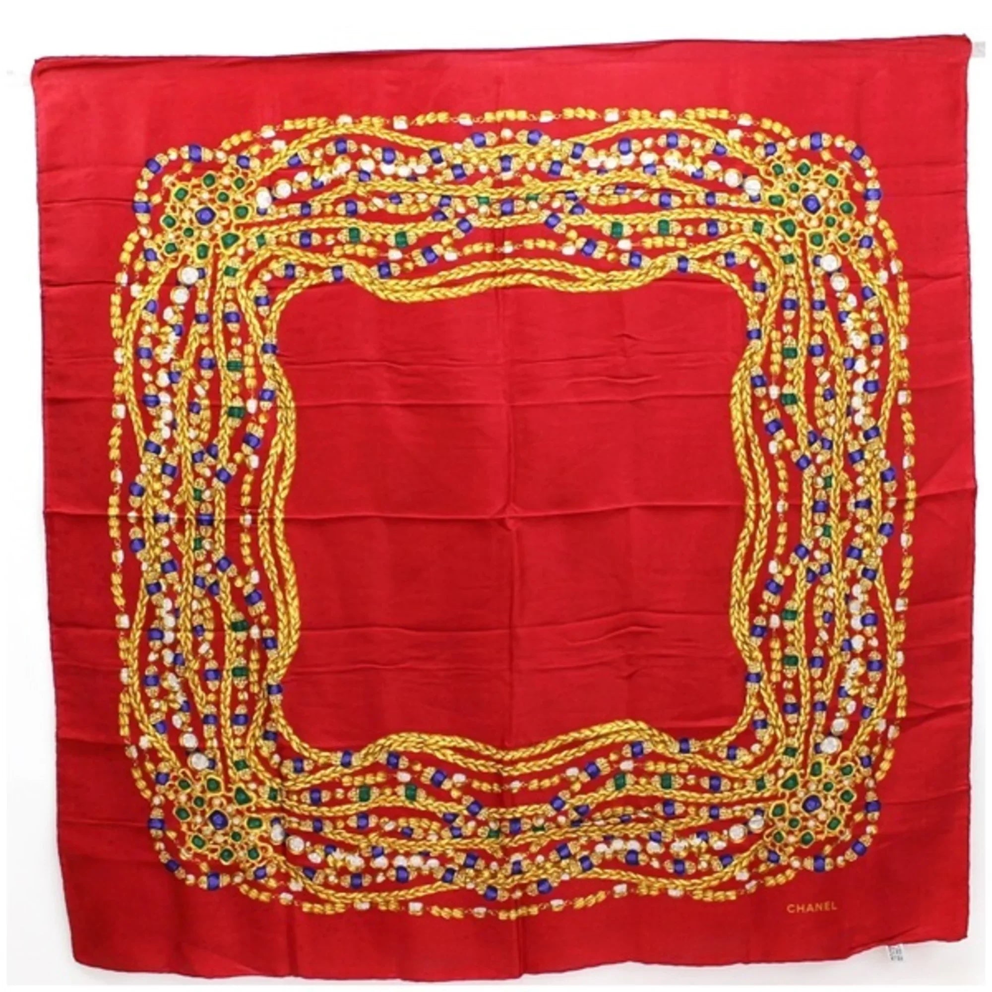 rank muffler pattern CHANEL Chanel B Pre-Owned silk scarf red (Fair) ladies