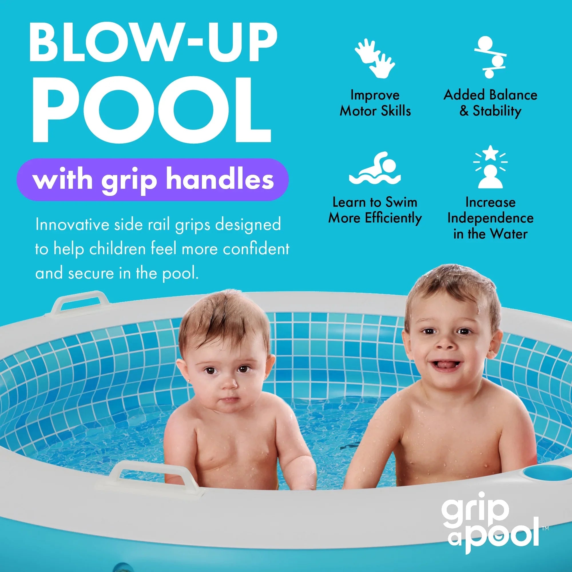 Kiddie Kids Kid Grip Swimming 8+ Round Ages Padded Inflatable Large and Blow Adults 5 Up Drain Perfect Pool with Round for 4 with 60"x22" 6 7 Floor and Handle Pool - Bars