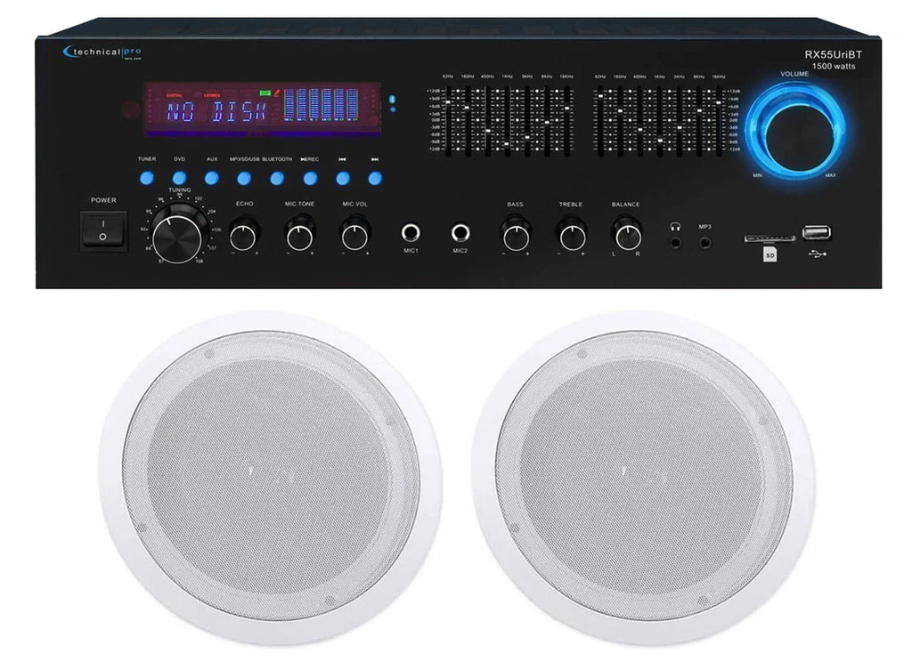 Theater Technical Pro Bluetooth RX55URIBT Ceiling Receiver+(2) 8" Home Speakers