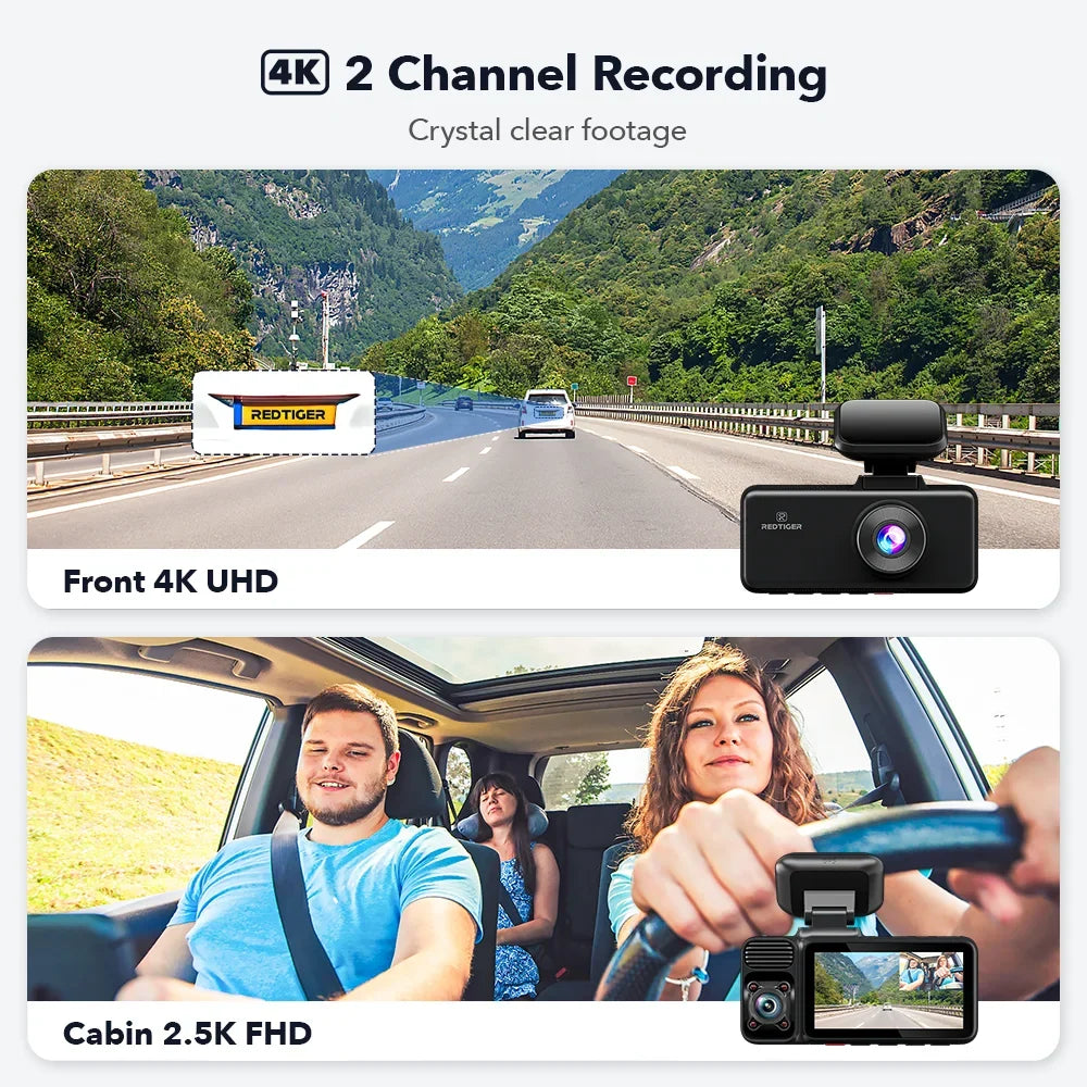 Rear REDTIGER with Camera IR and DashCam Channel, Front with Cam inch Screen GPS, Triple 3 3 Dash Camera 64GB WiFi IPS Vision, Car Card, Night 5G Way Dash with Vehicle Three Free