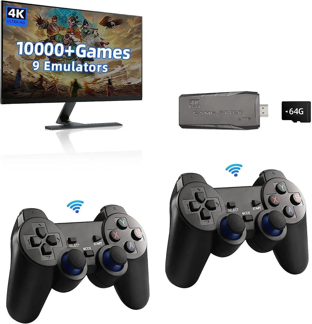 HD Built and with 4K Game Game Output Play 2.4GHz Retro Video 10000+ Emulators, in Wireless 9 Controllers Stick,Wireless Game (64G) Stick Retro Plug Console Games,