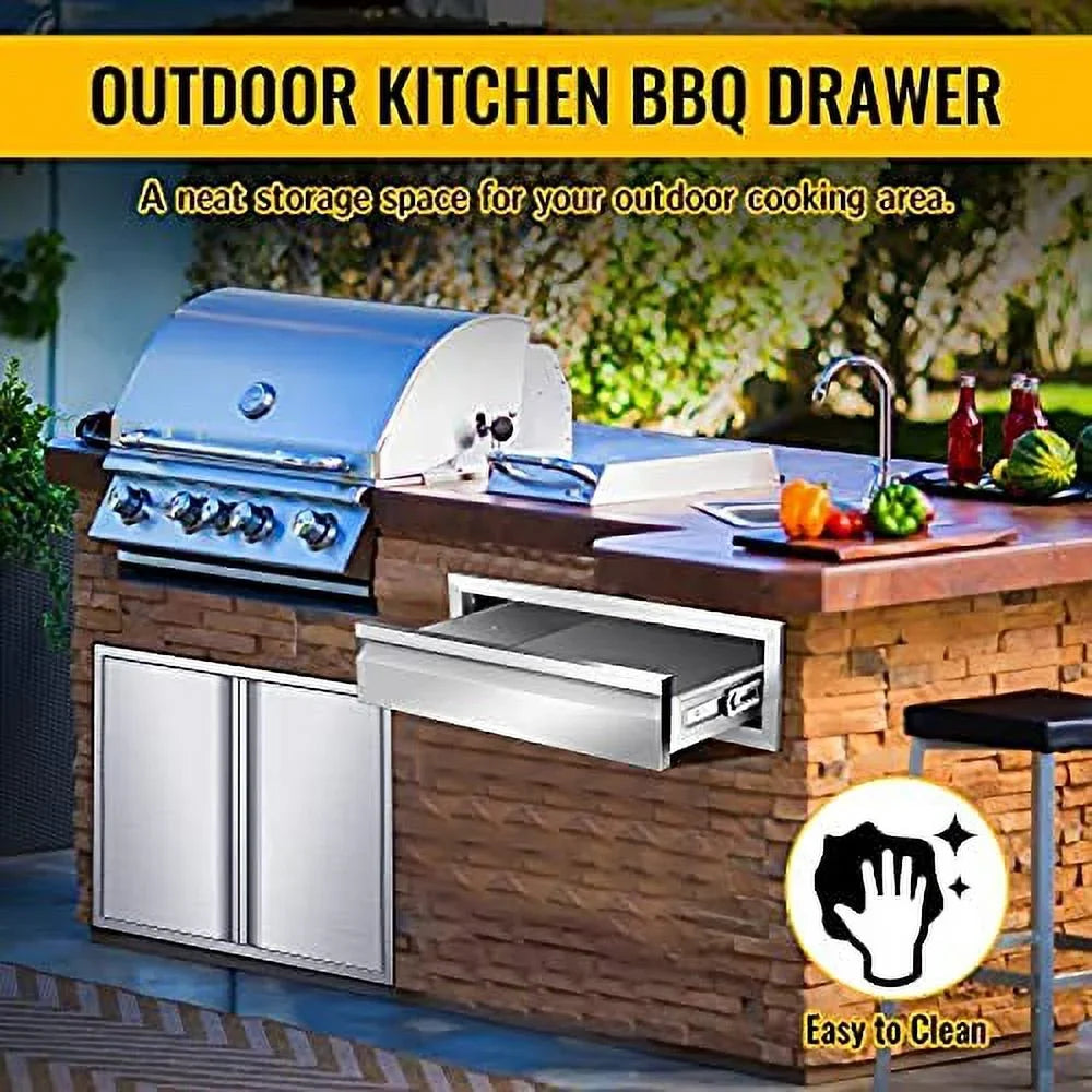 Triple Drawers Kitchen Mount For Island Outdoor 23D Station,24W Outdoor Flush Grill Handle, Steel X Drawers Patio Access Kitchens With Inch 6.5H Drawers, Stainless X BBQ Or BBQ