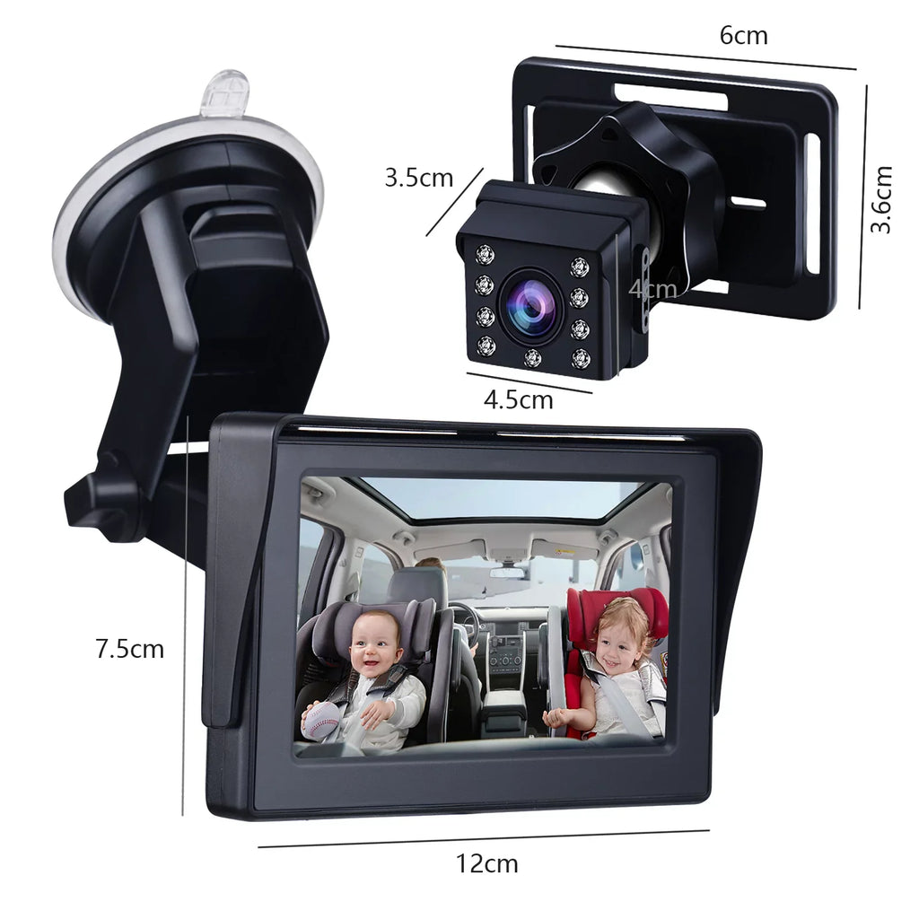 Safety Mirror Cameras Length Car Cable Monitored Mirrors 5M Adjustable with Inch Car Clear Mirror View Crystal Wide Car Seat Long 4.3 1080P Angle